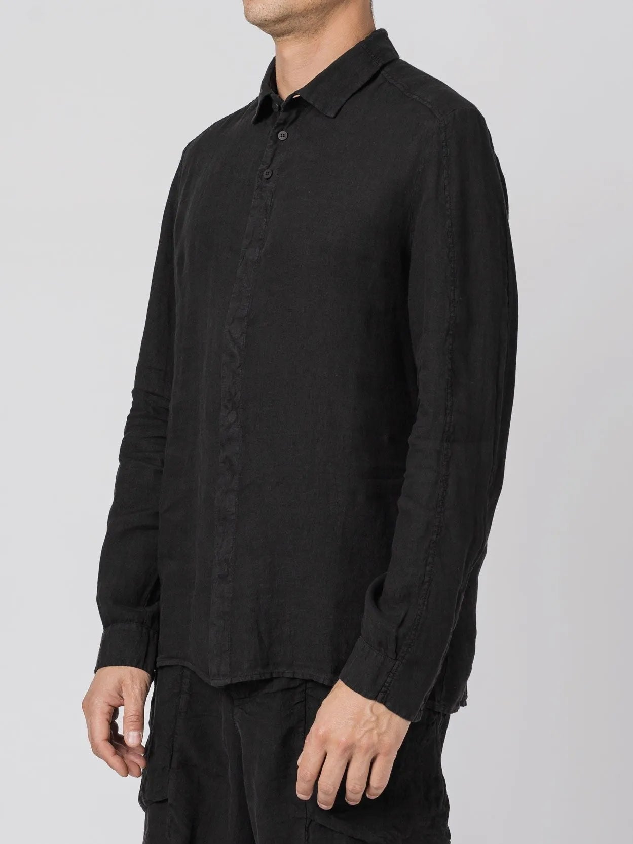 Transit Uomo Textured Linen Shirt with Exposed Seams Black - by TRANSIT UOMO