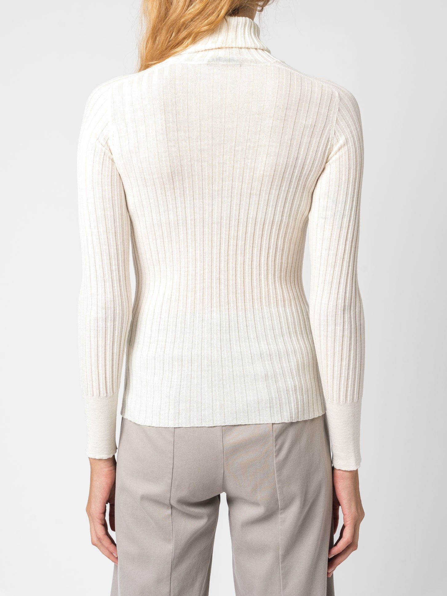 Turtleneck Ribbed Extrafine Wool Knit - by TRANSIT