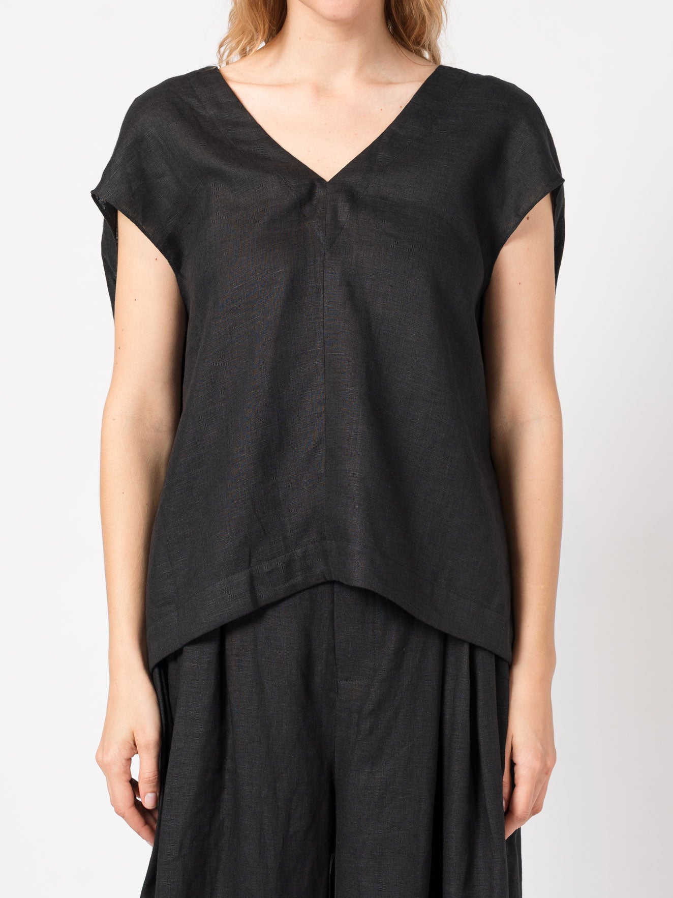V - Neck Linen Top - by 139DEC