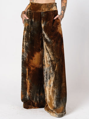 Irregular-Dyed Velvet Wide-Leg Pants