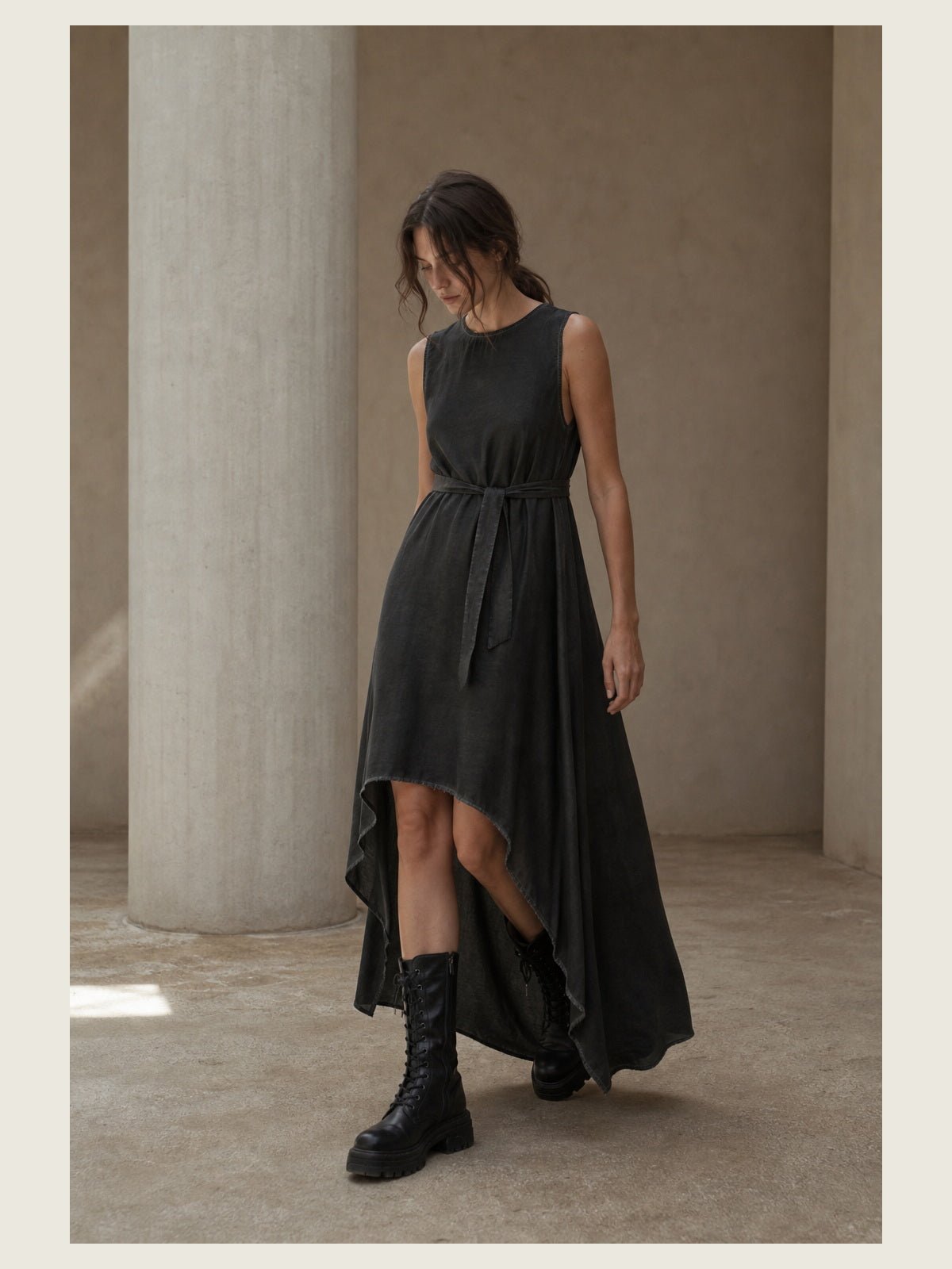 Viscose Satin Asymmetrical Dress - by LA HAINE INSIDE US