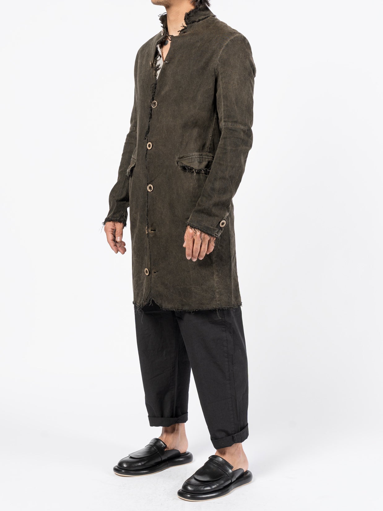 Washed Cotton Long Buttoned Coat - by AITO