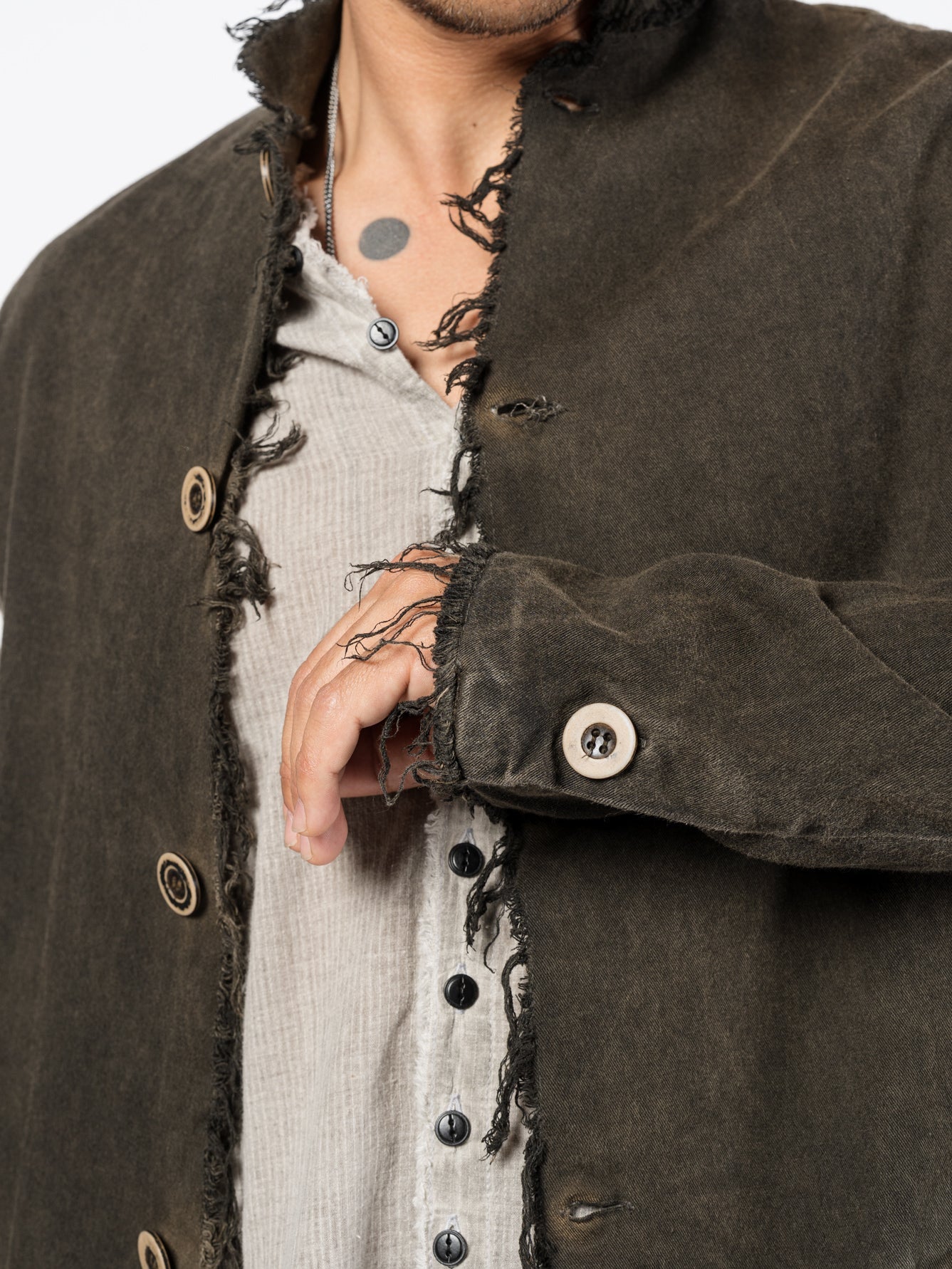 Washed Cotton Long Buttoned Coat - by AITO