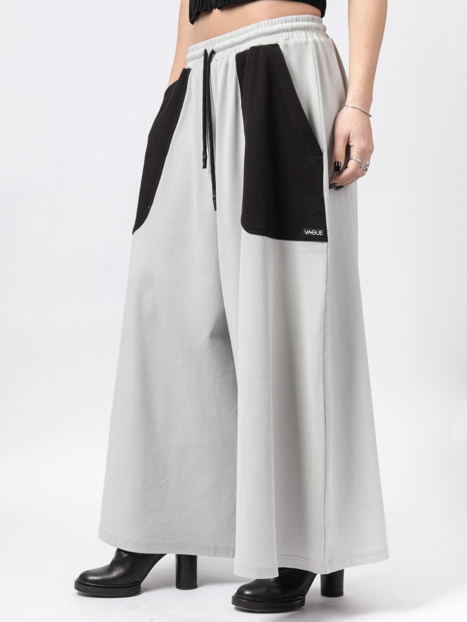 Wide Contrast Panel Trousers - by VAGUE