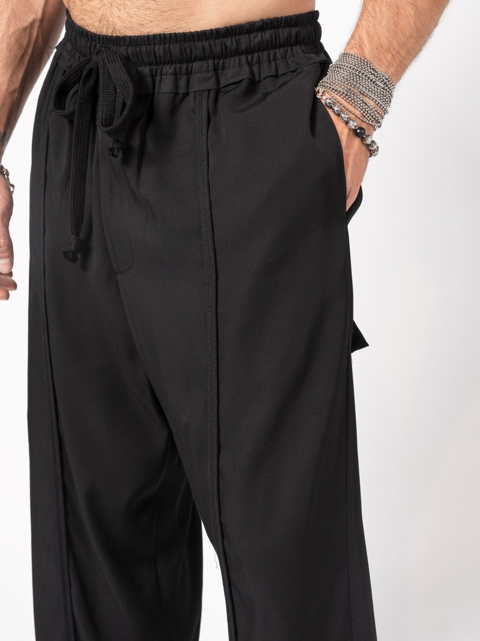 Wide - Leg Viscose Drawstring Pants - by GIOVANNI CAVAGNA