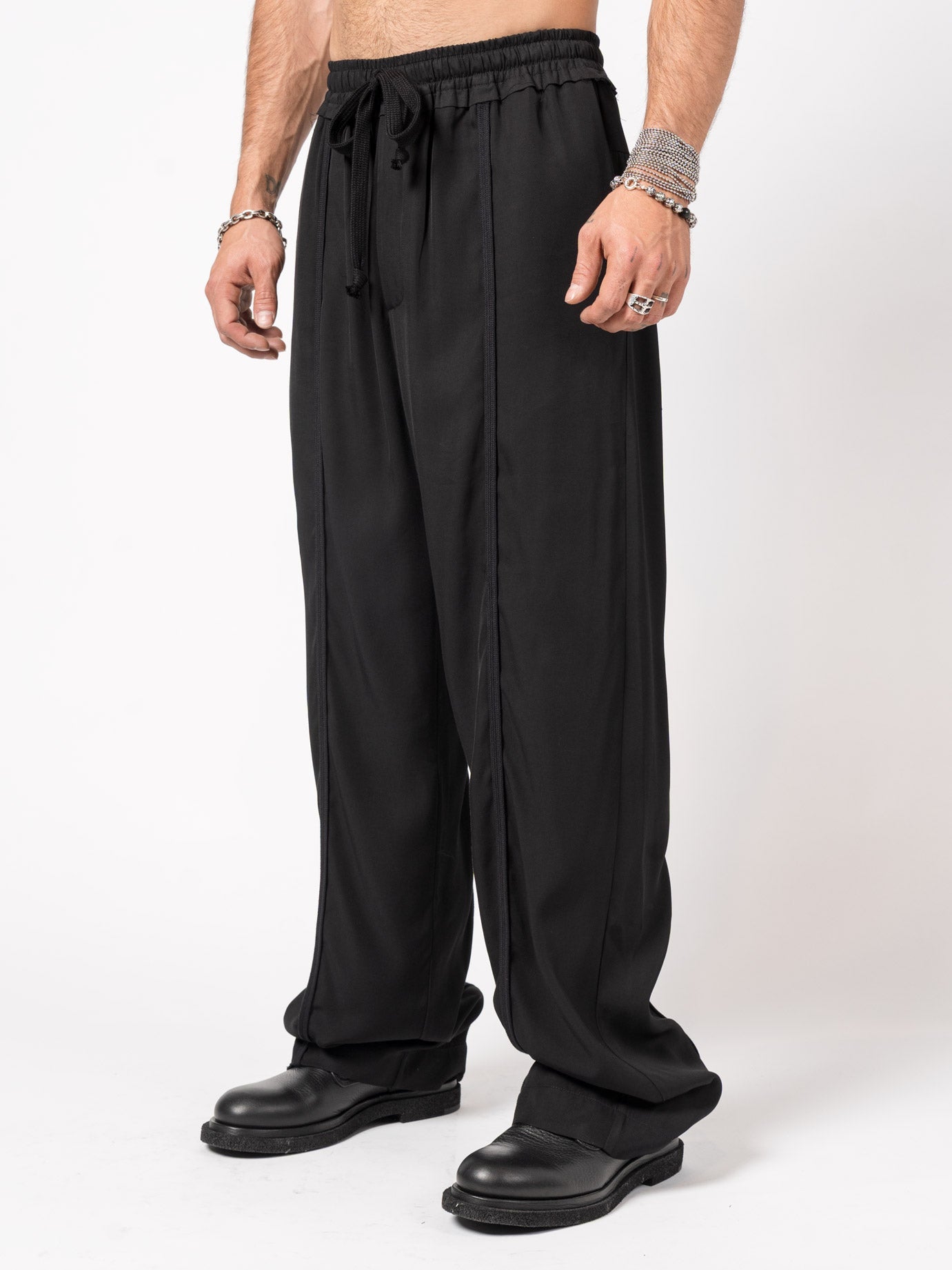 Wide - Leg Viscose Drawstring Pants - by GIOVANNI CAVAGNA