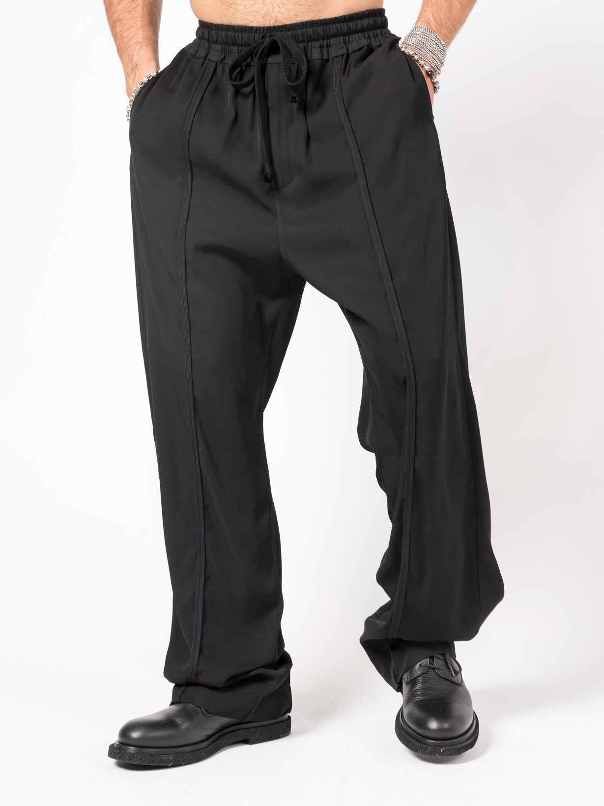 Wide - Leg Viscose Drawstring Pants - by GIOVANNI CAVAGNA