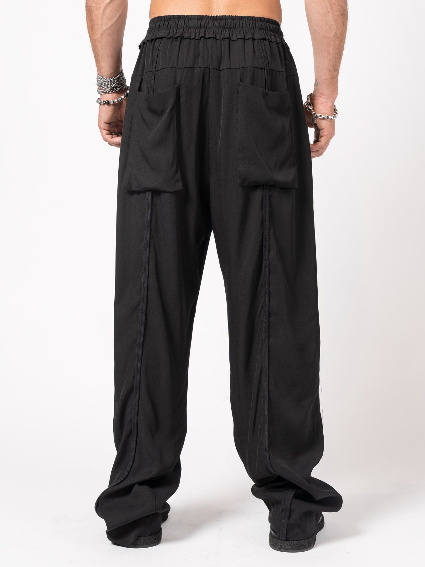 Wide - Leg Viscose Drawstring Pants - by GIOVANNI CAVAGNA