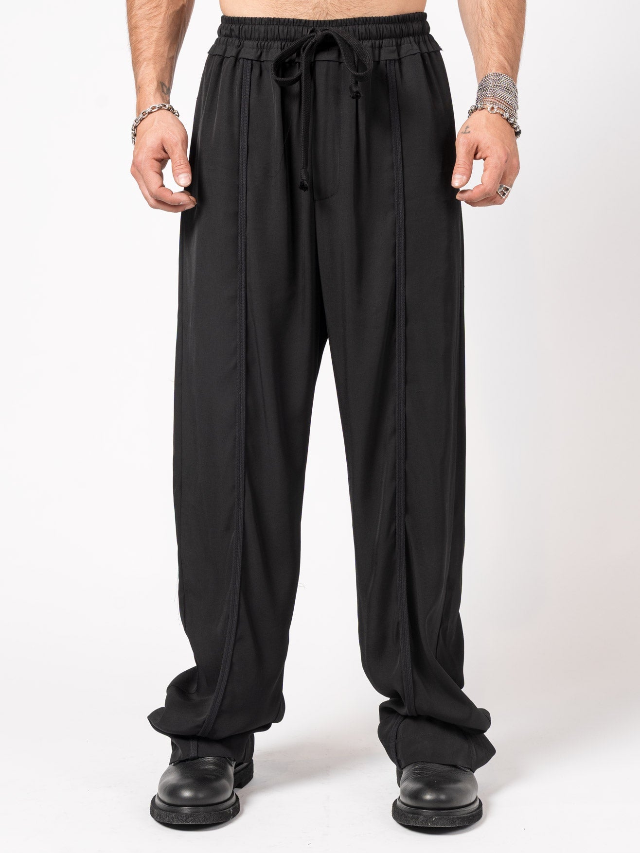 Wide - Leg Viscose Drawstring Pants - by GIOVANNI CAVAGNA