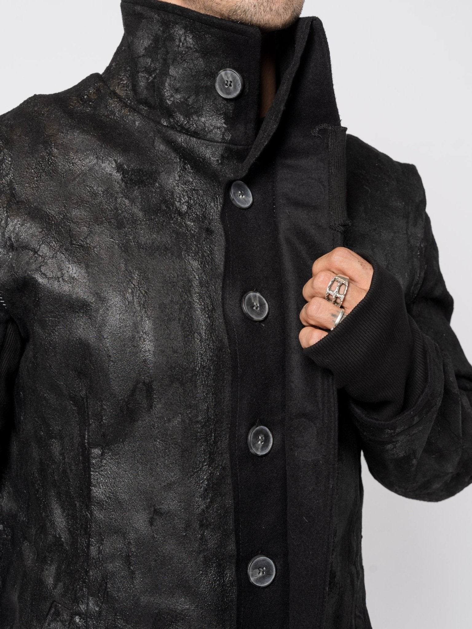 Wool - Cashmere Coat with PU Finish - by MD75