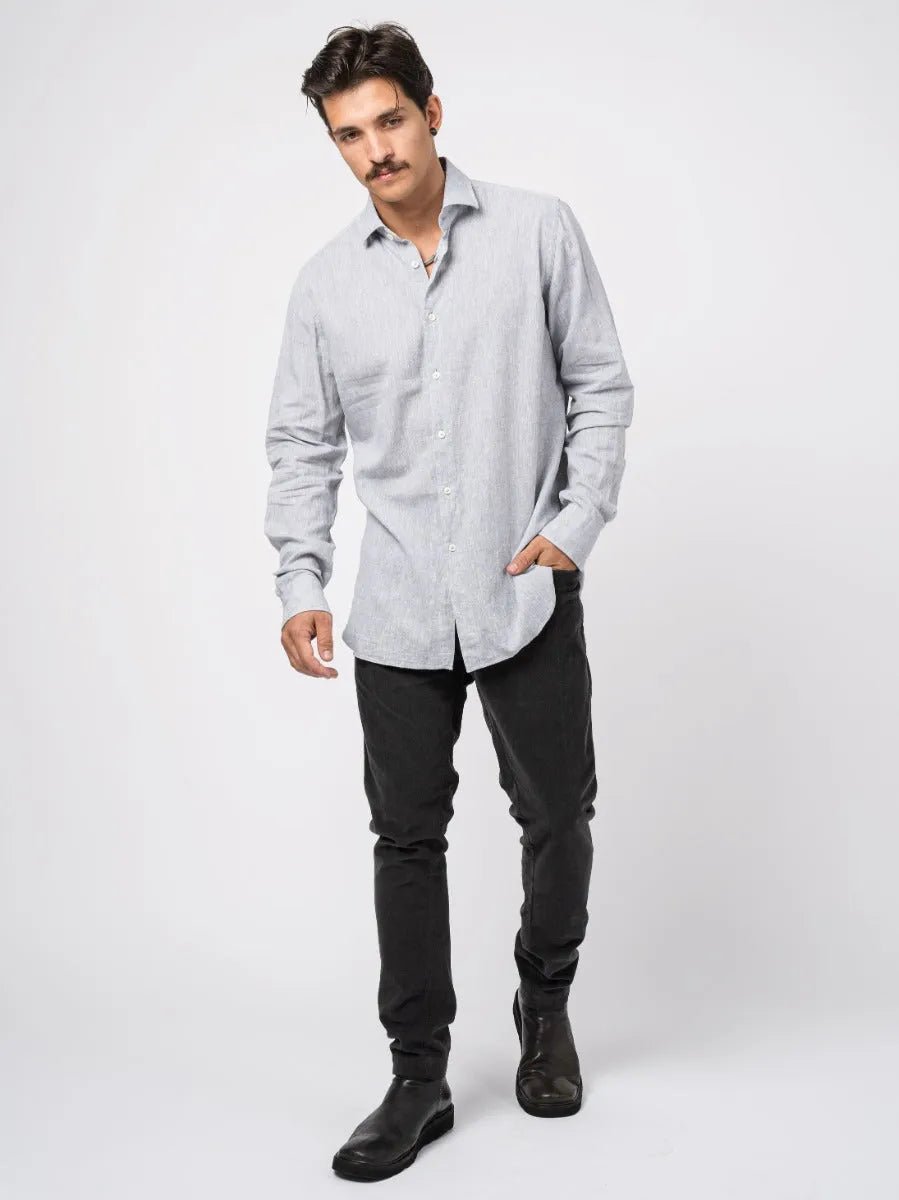 Xacus Linen - Cotton Melange Shirt Light Grey - by XACUS