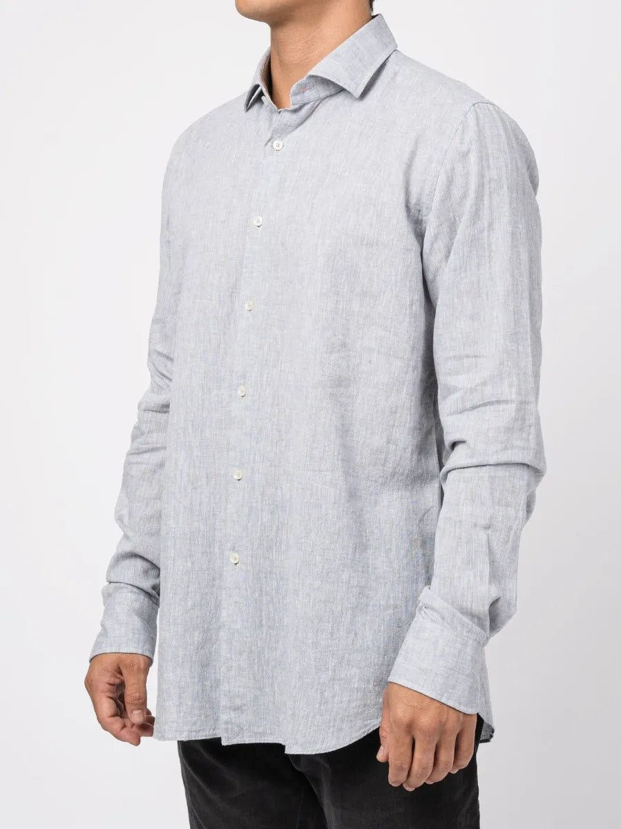 Xacus Linen - Cotton Melange Shirt Light Grey - by XACUS