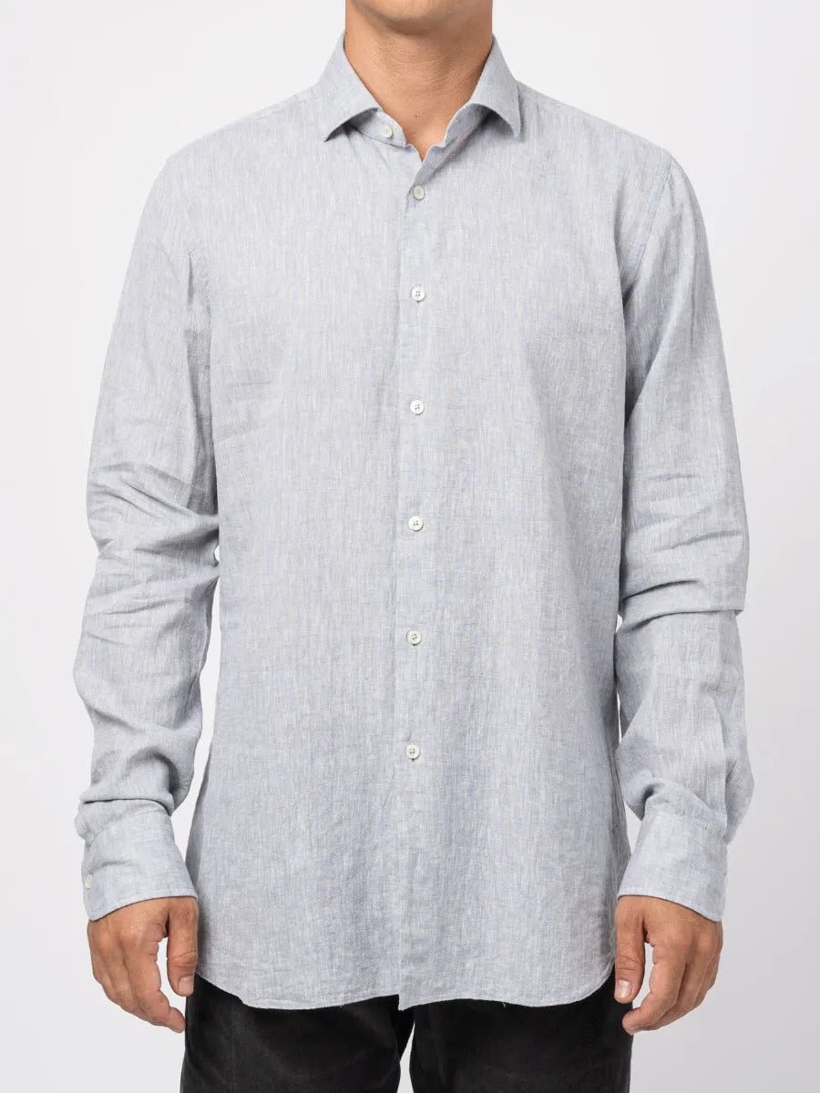 Xacus Linen - Cotton Melange Shirt Light Grey - by XACUS