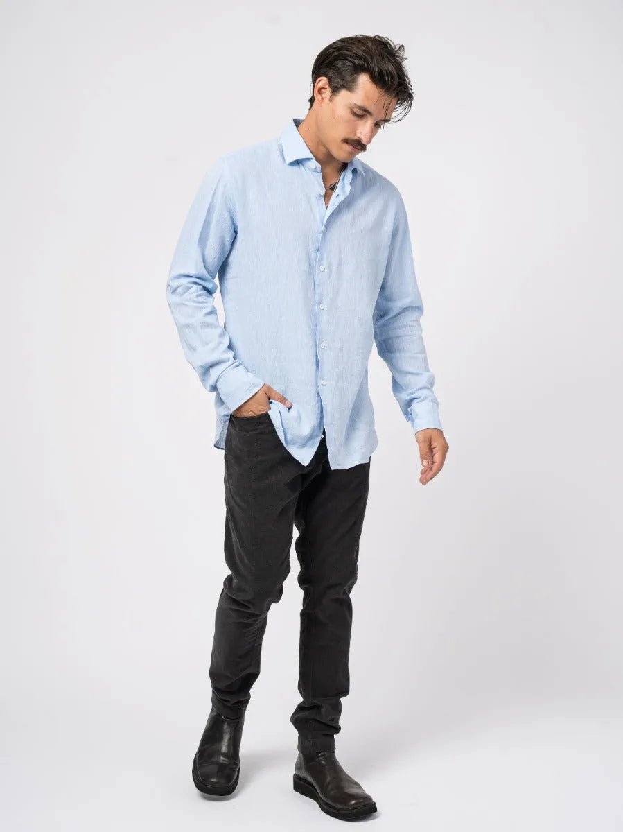 Xacus Linen - Cotton Slub Shirt Pale Azure - by XACUS