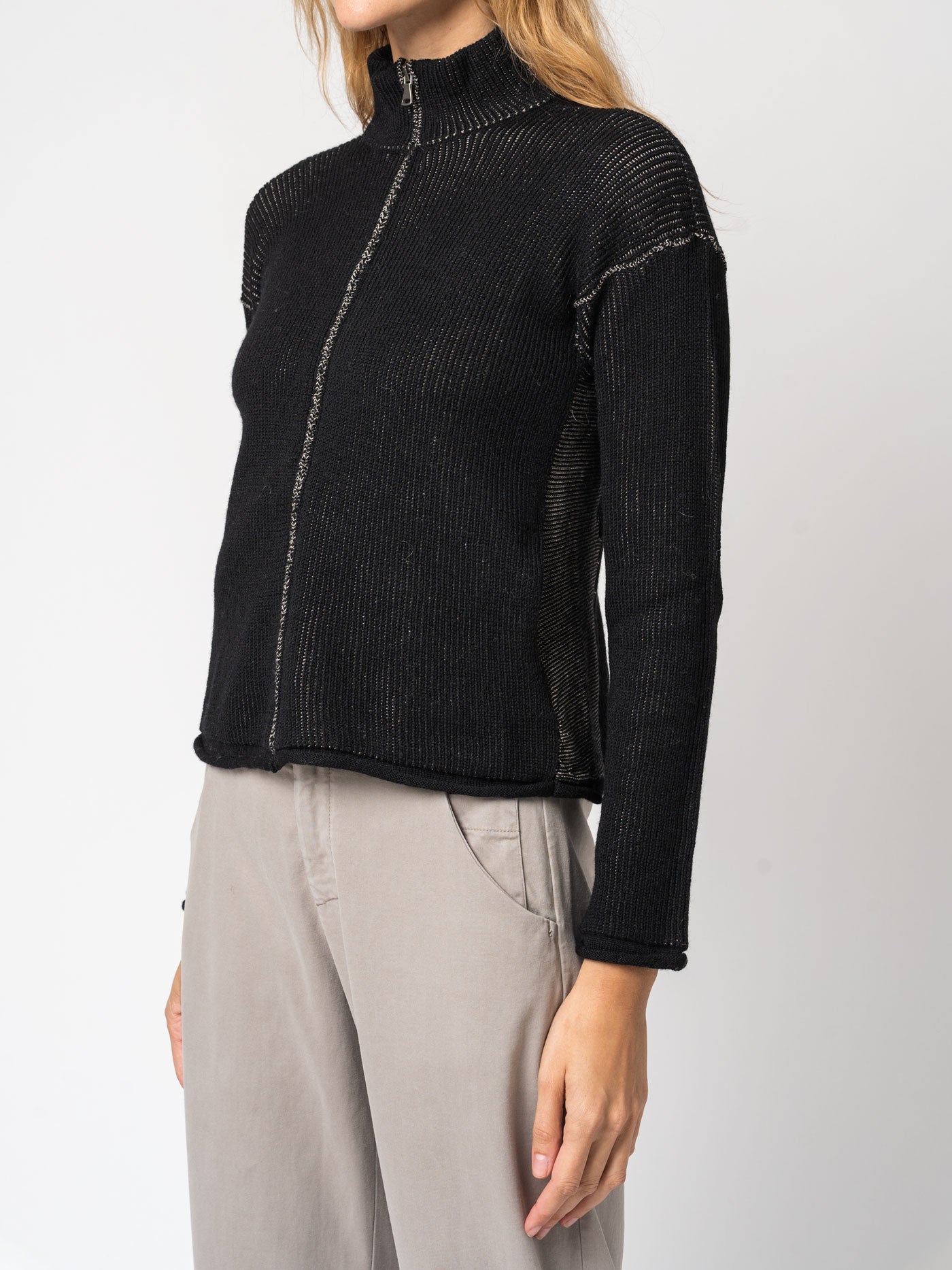 Zipped knitted jacket in two - tone ribbed - by TRANSIT