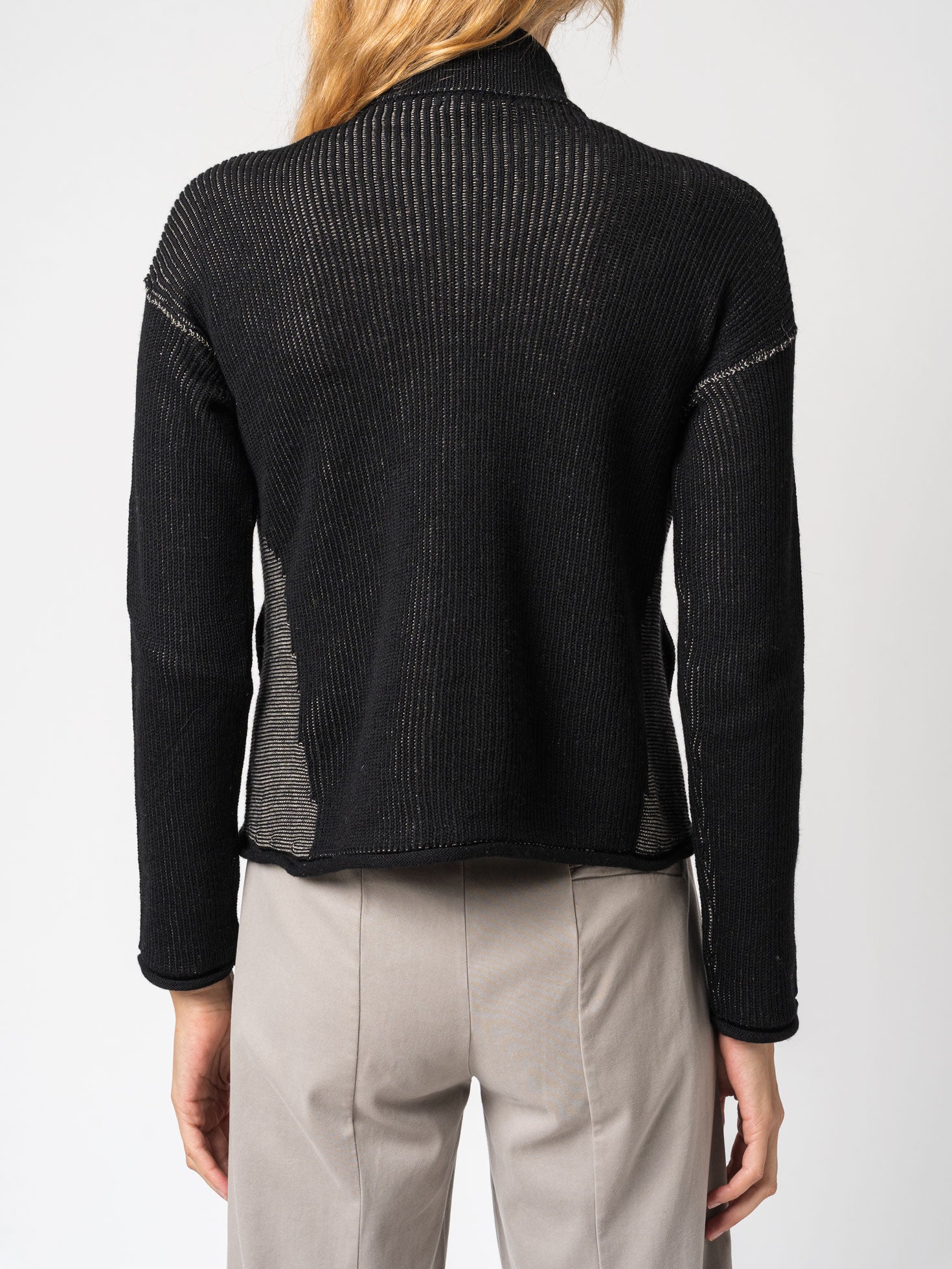 Zipped knitted jacket in two - tone ribbed - by TRANSIT