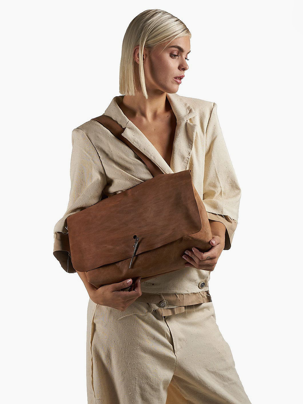 Shoulder Bag with Silver Bar Closure