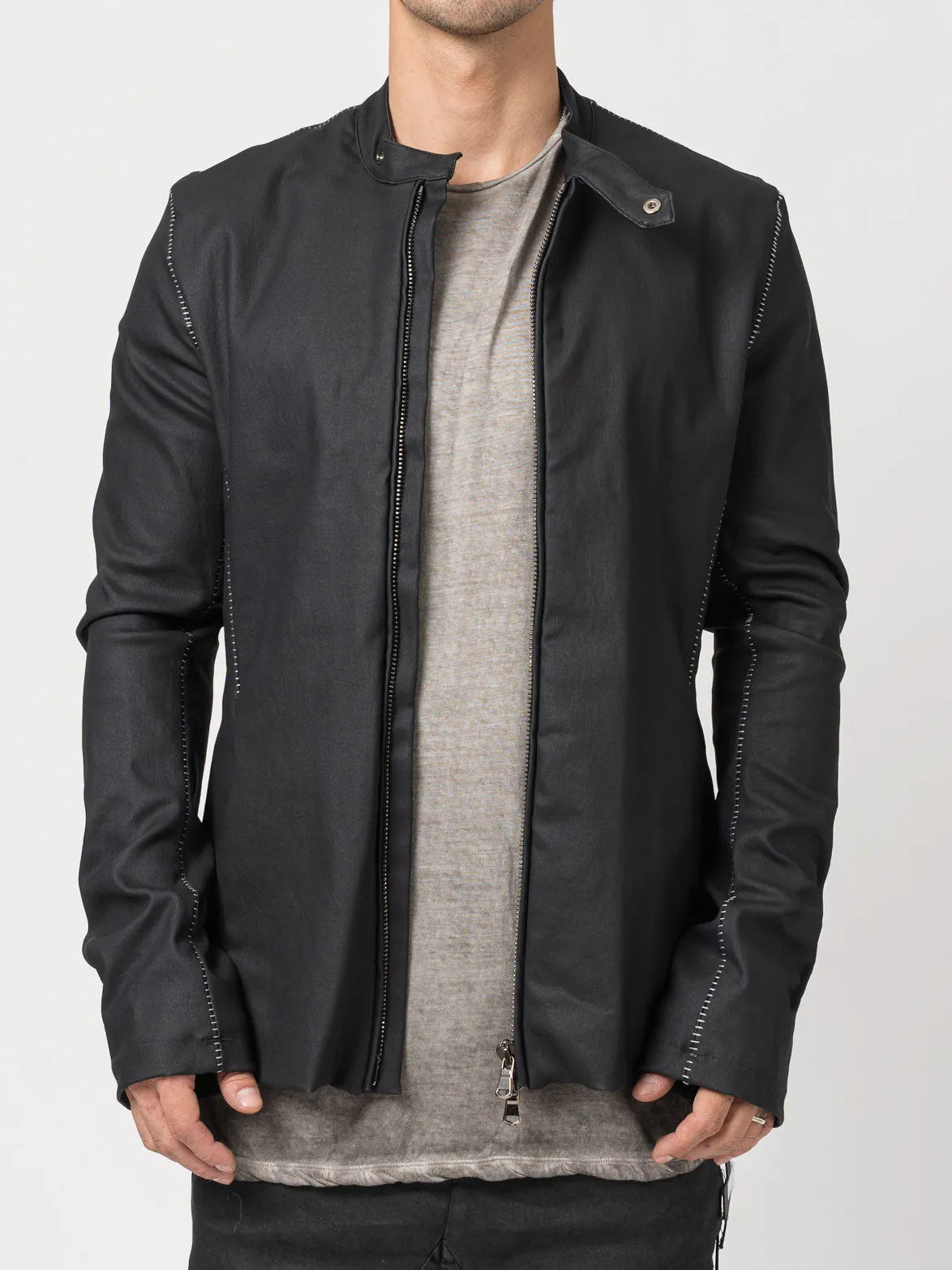 Slim-Fit Zip Jacket with Contrast Stitching