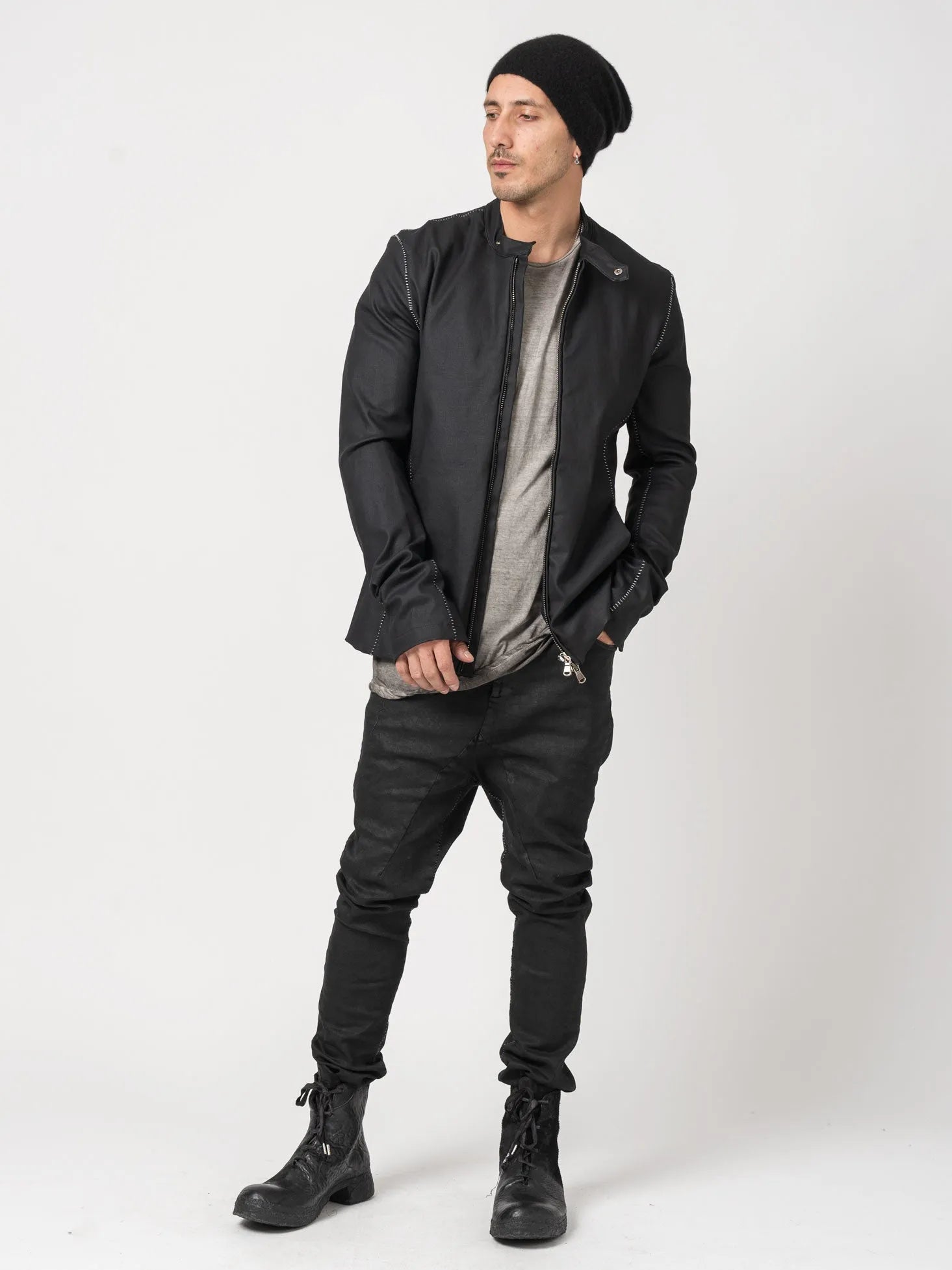 Slim-Fit Zip Jacket with Contrast Stitching