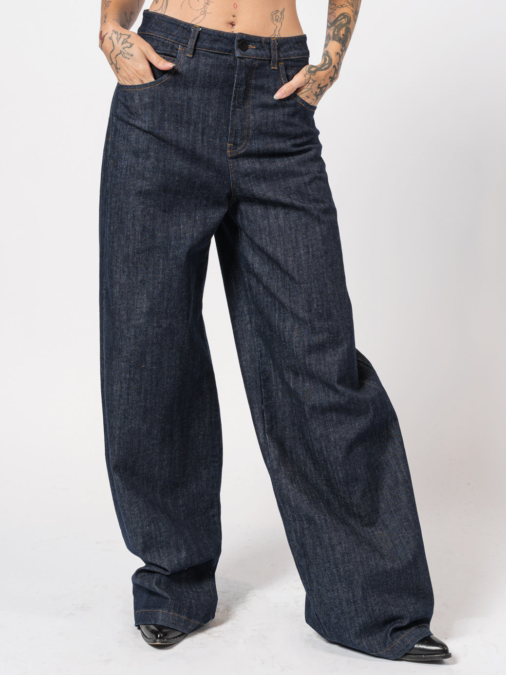 Wide-Leg Denim Pants