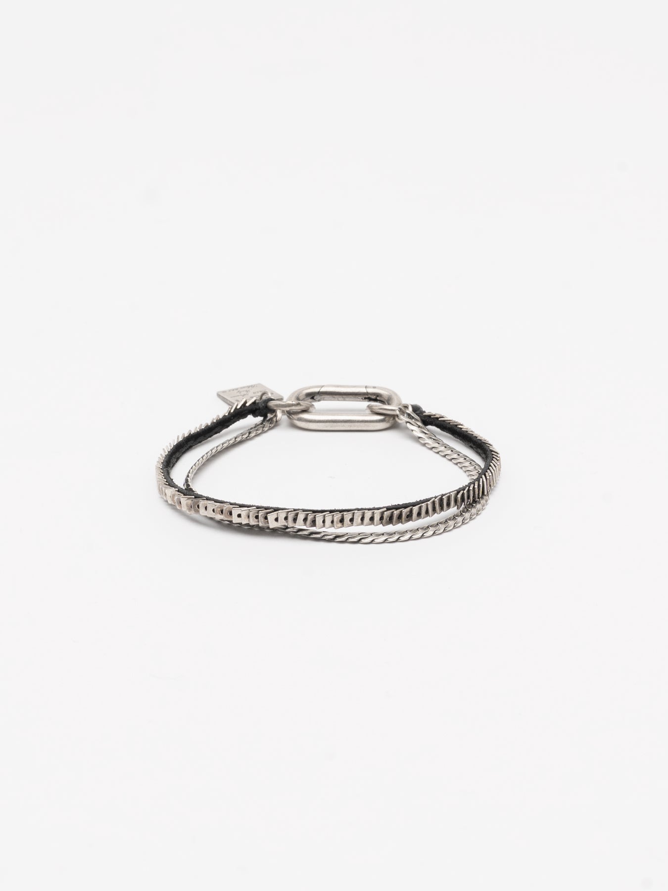 Silver and Leather Double Chain Bracelet