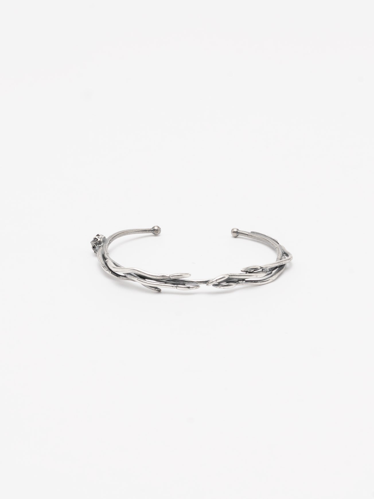 Textured Silver Cuff Bracelet with Black Zircon
