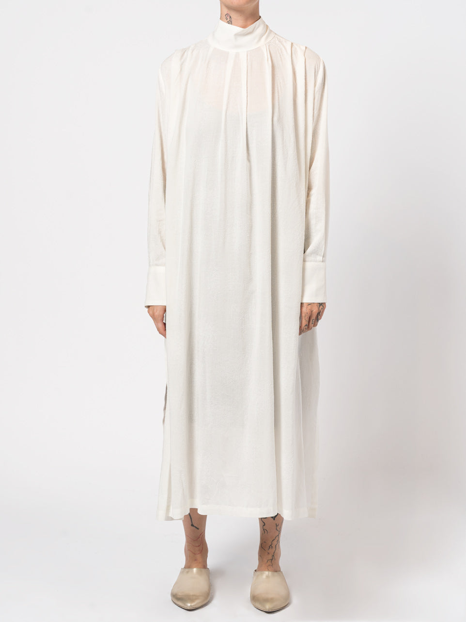 High-Neck Textured Long Dress