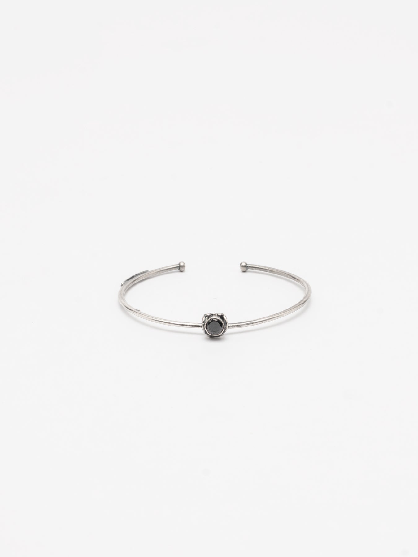 Silver Cuff Bracelet with Black Zircon