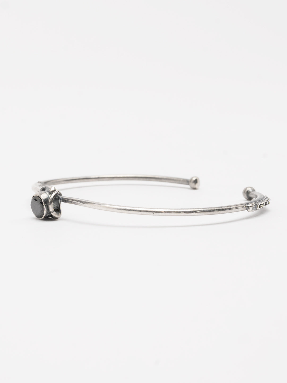 Silver Cuff Bracelet with Black Zircon