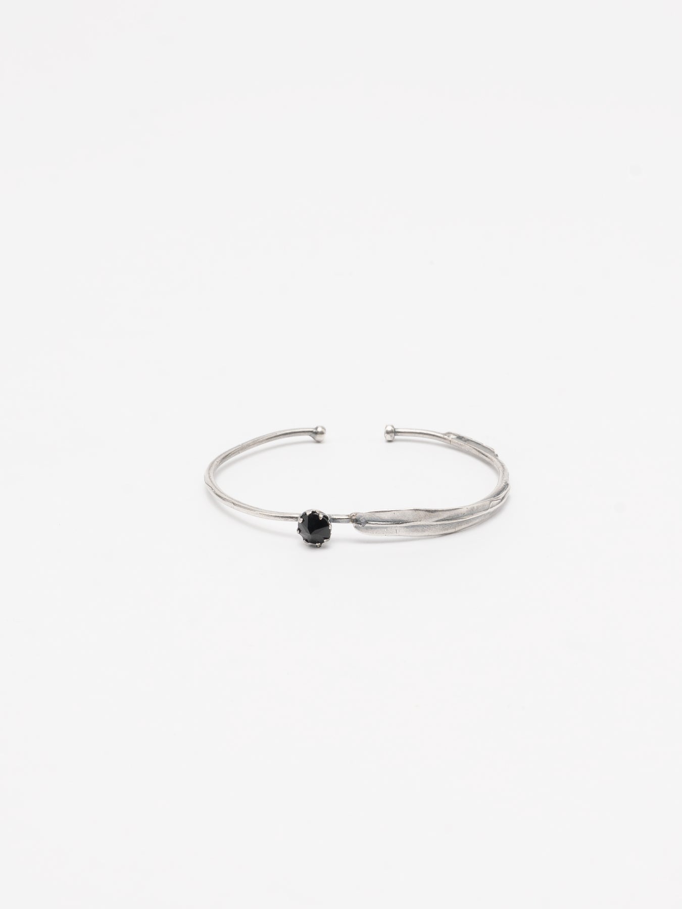 Silver Cuff Bracelet with Black Zircon