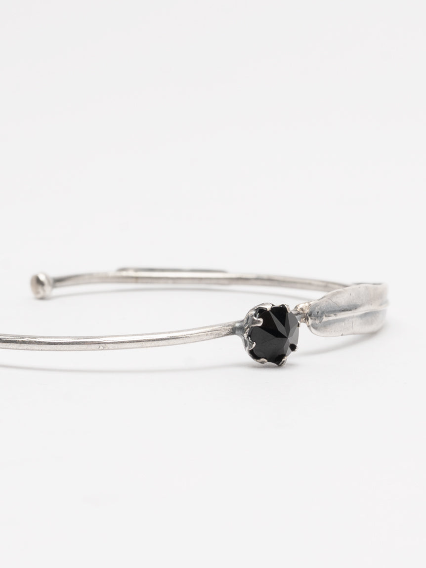Silver Cuff Bracelet with Black Zircon