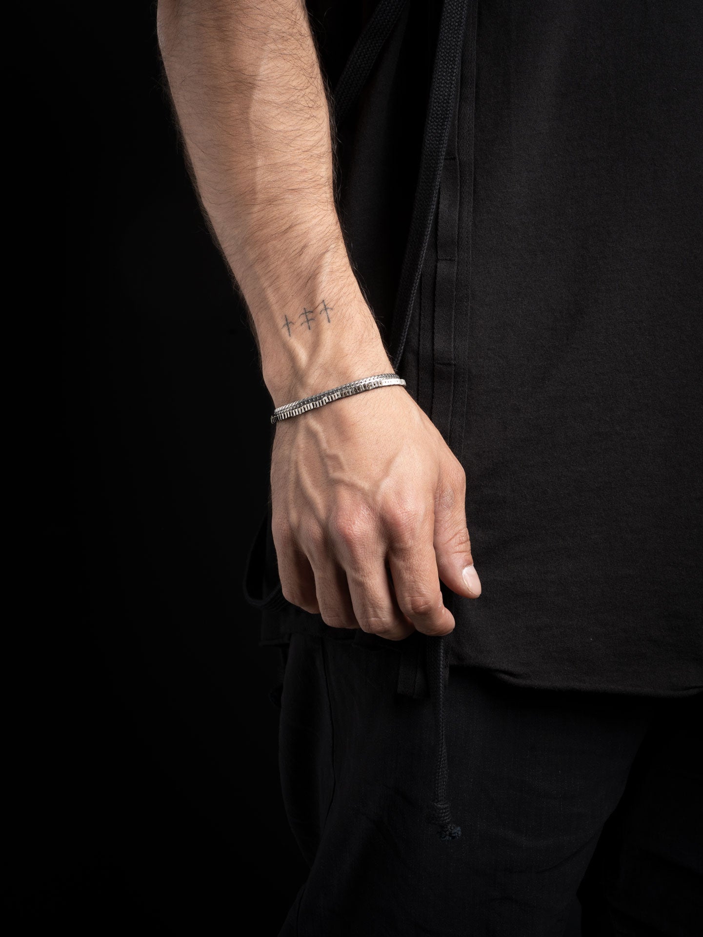 Silver and Leather Double Chain Bracelet