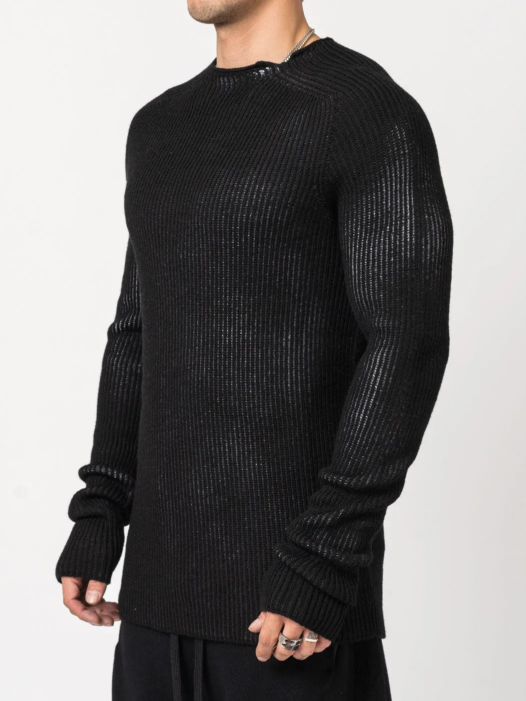 Wool Knit Sweater with Back Detail