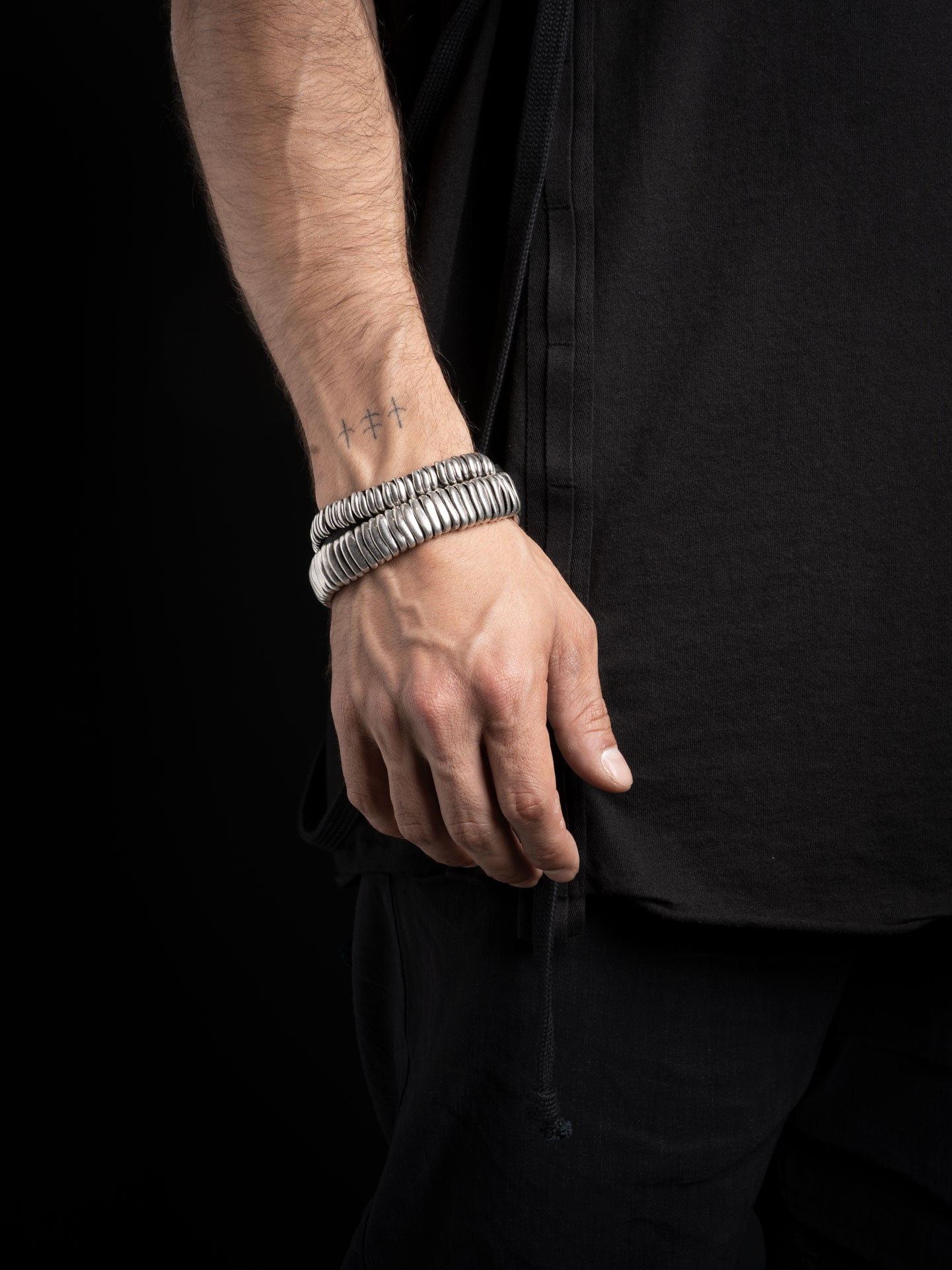 Layered Silver and Leather Bracelet