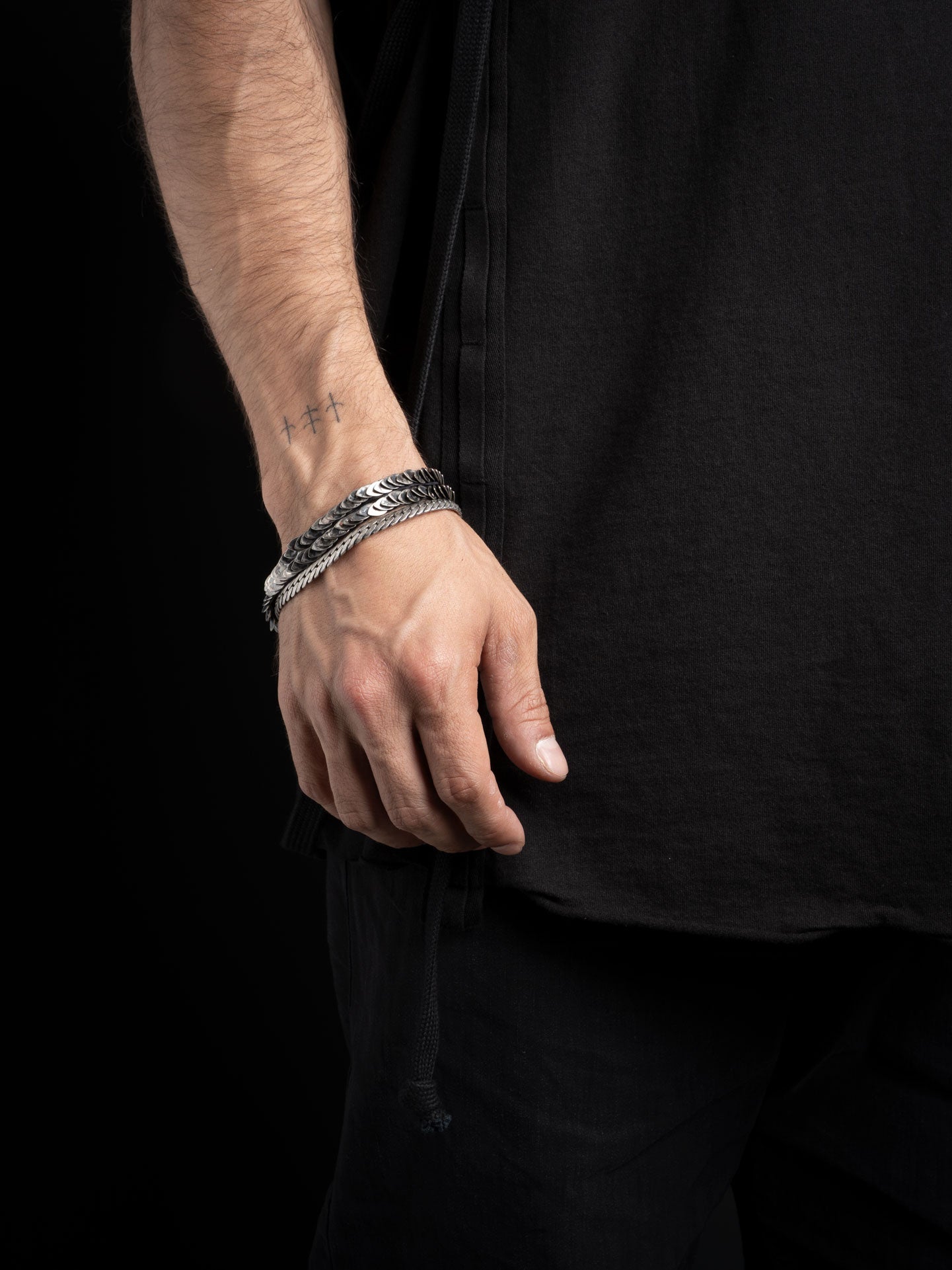 Layered Silver and Cotton Bracelet