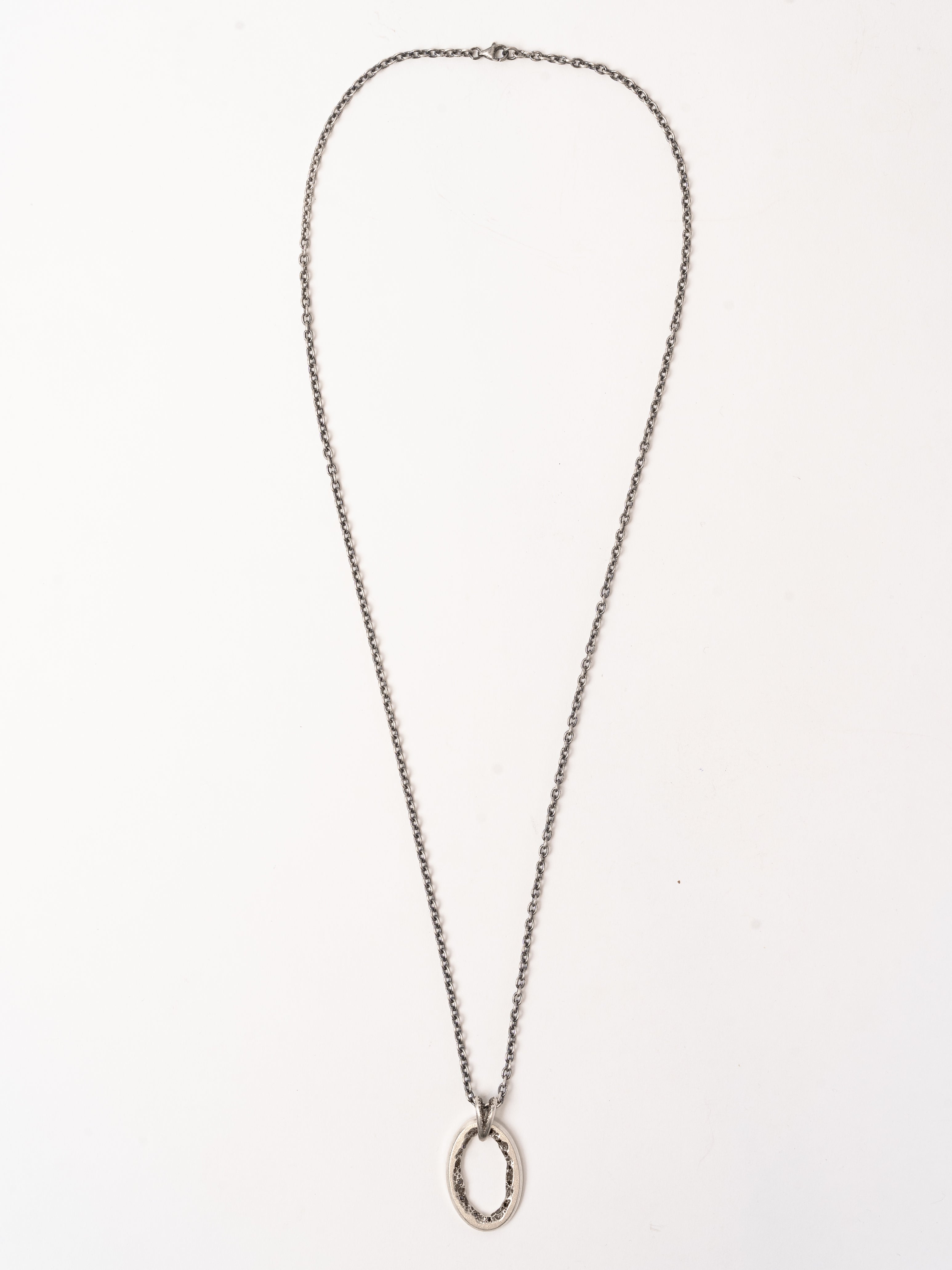Sterling Silver Oval Pendant Necklace with Black Diamonds