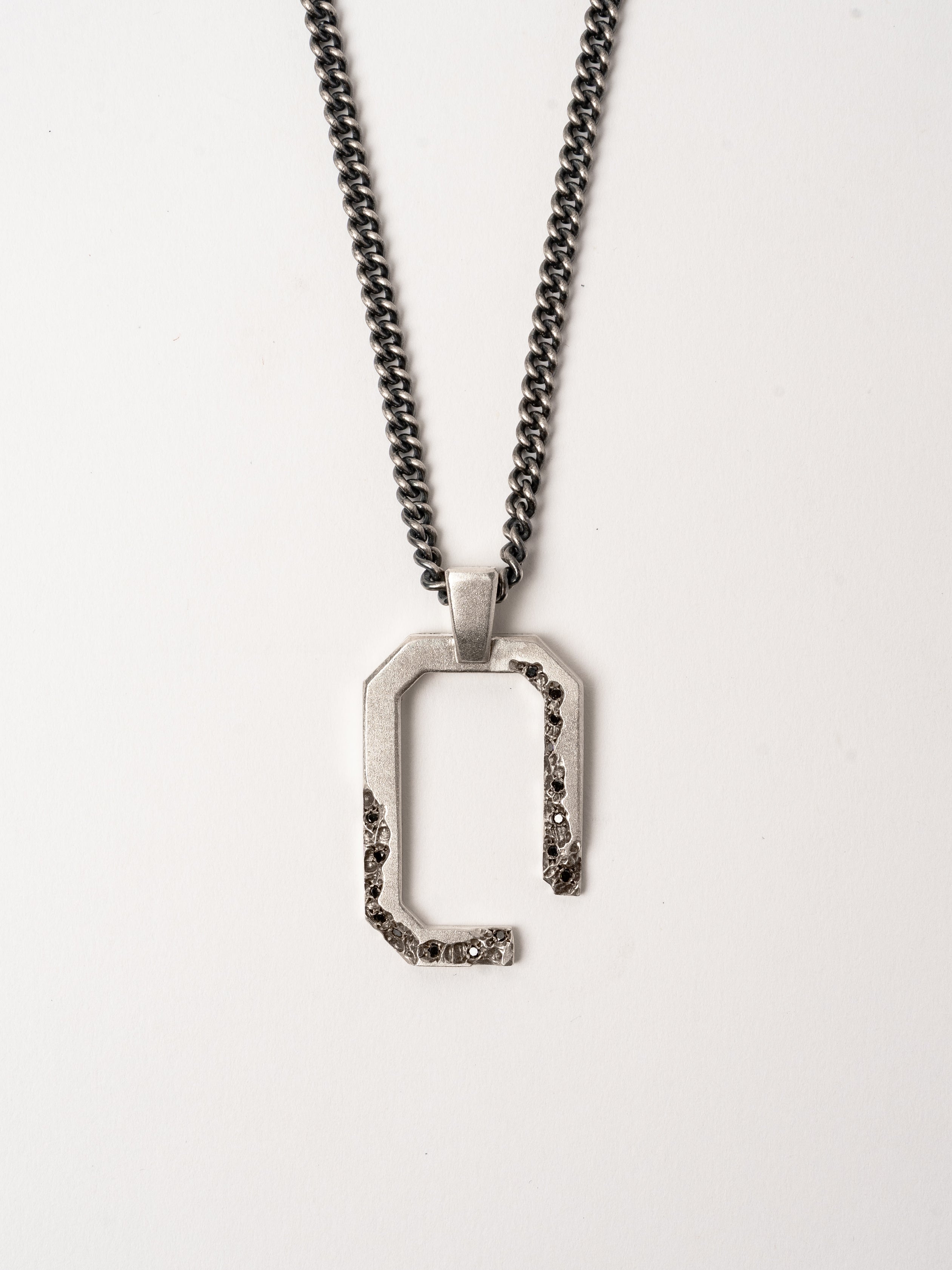 Geometric Pendant Necklace with Black Diamonds