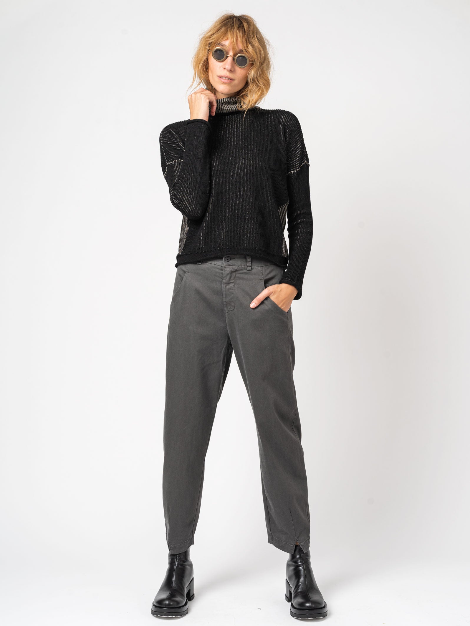 Turtleneck Knit in Two-Tone Ribbed