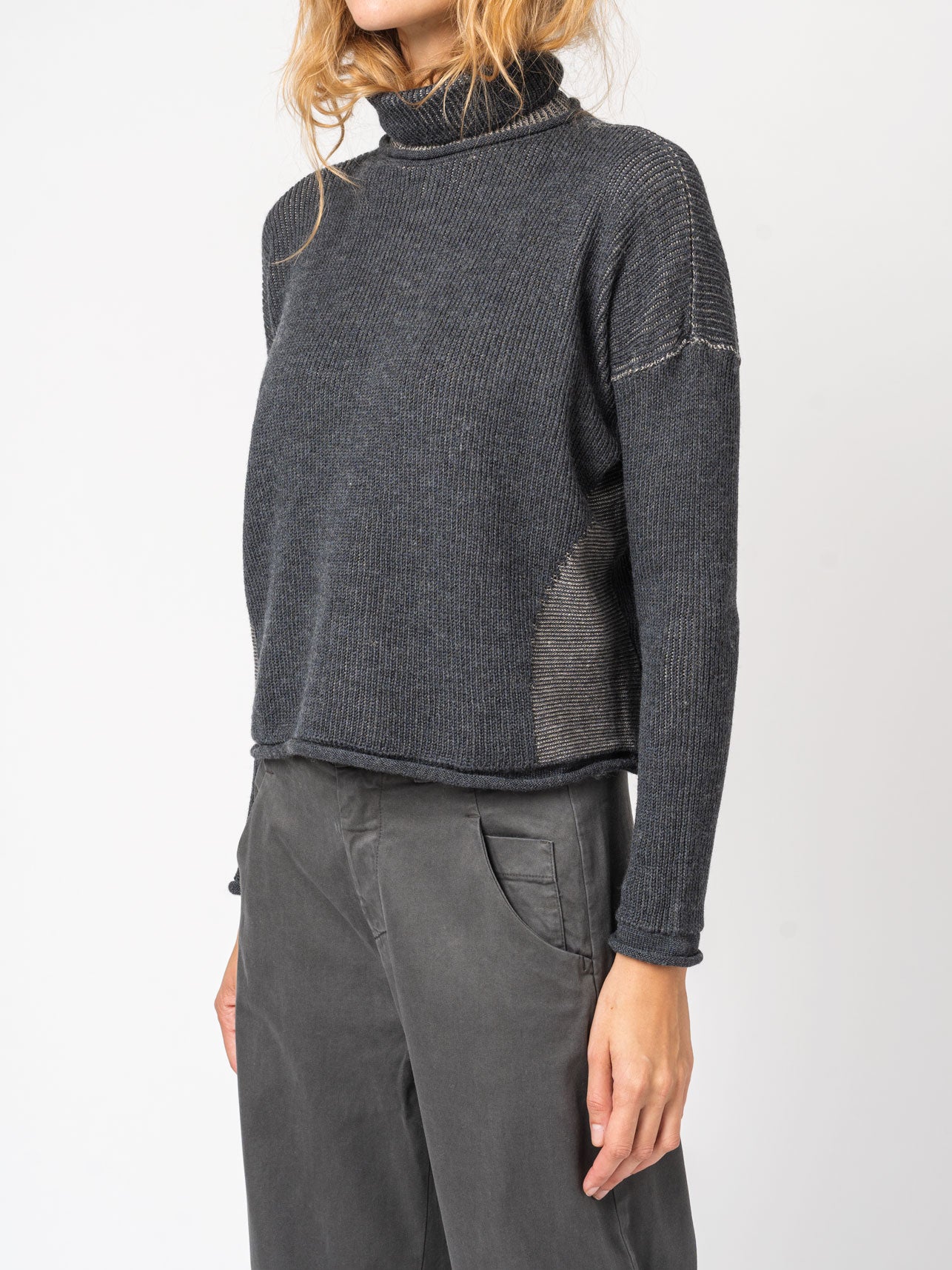 Turtleneck Knit in Two-Tone Ribbed