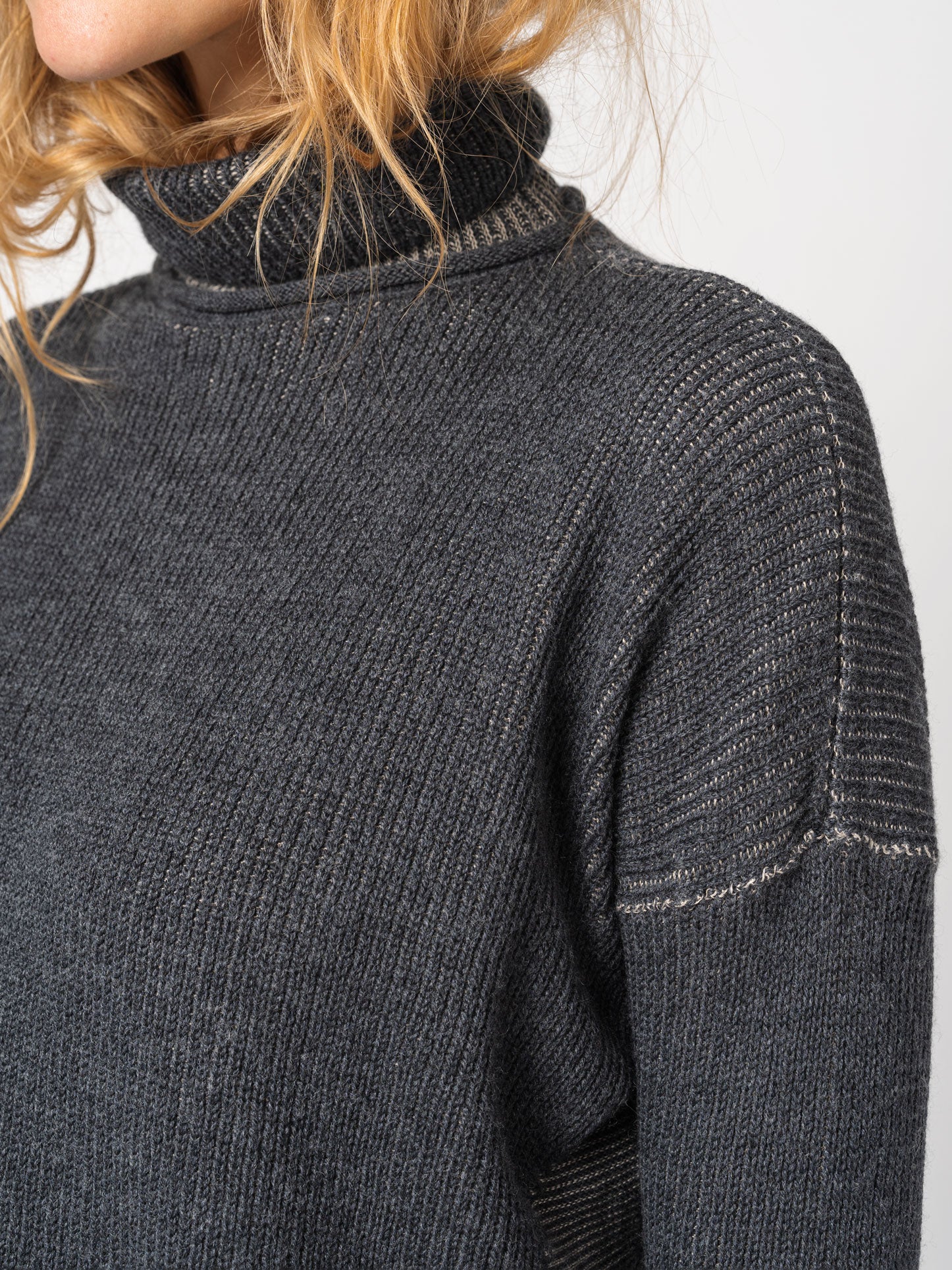 Turtleneck Knit in Two-Tone Ribbed