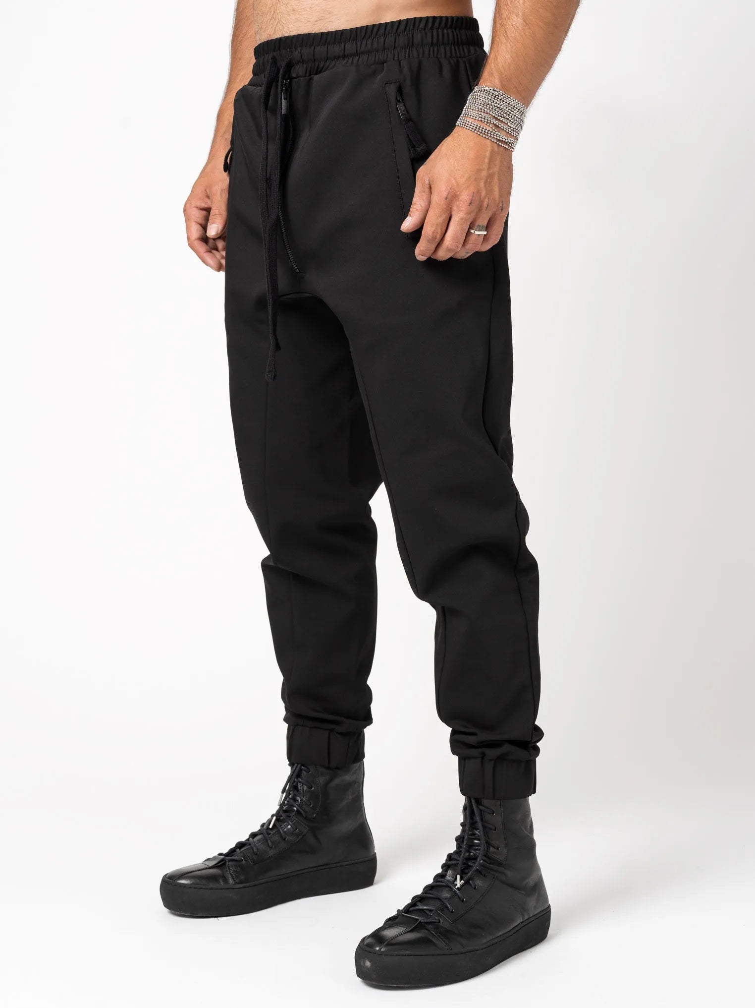 Woven drop crotch trousers