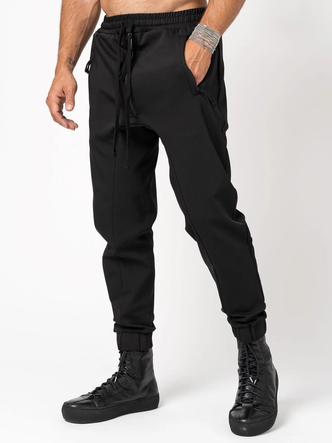 Woven drop crotch trousers