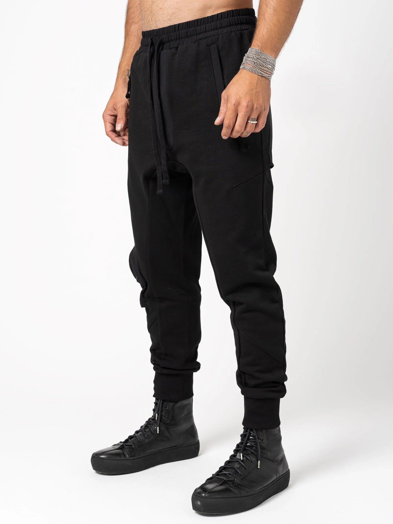 Drop crotch jersey trousers