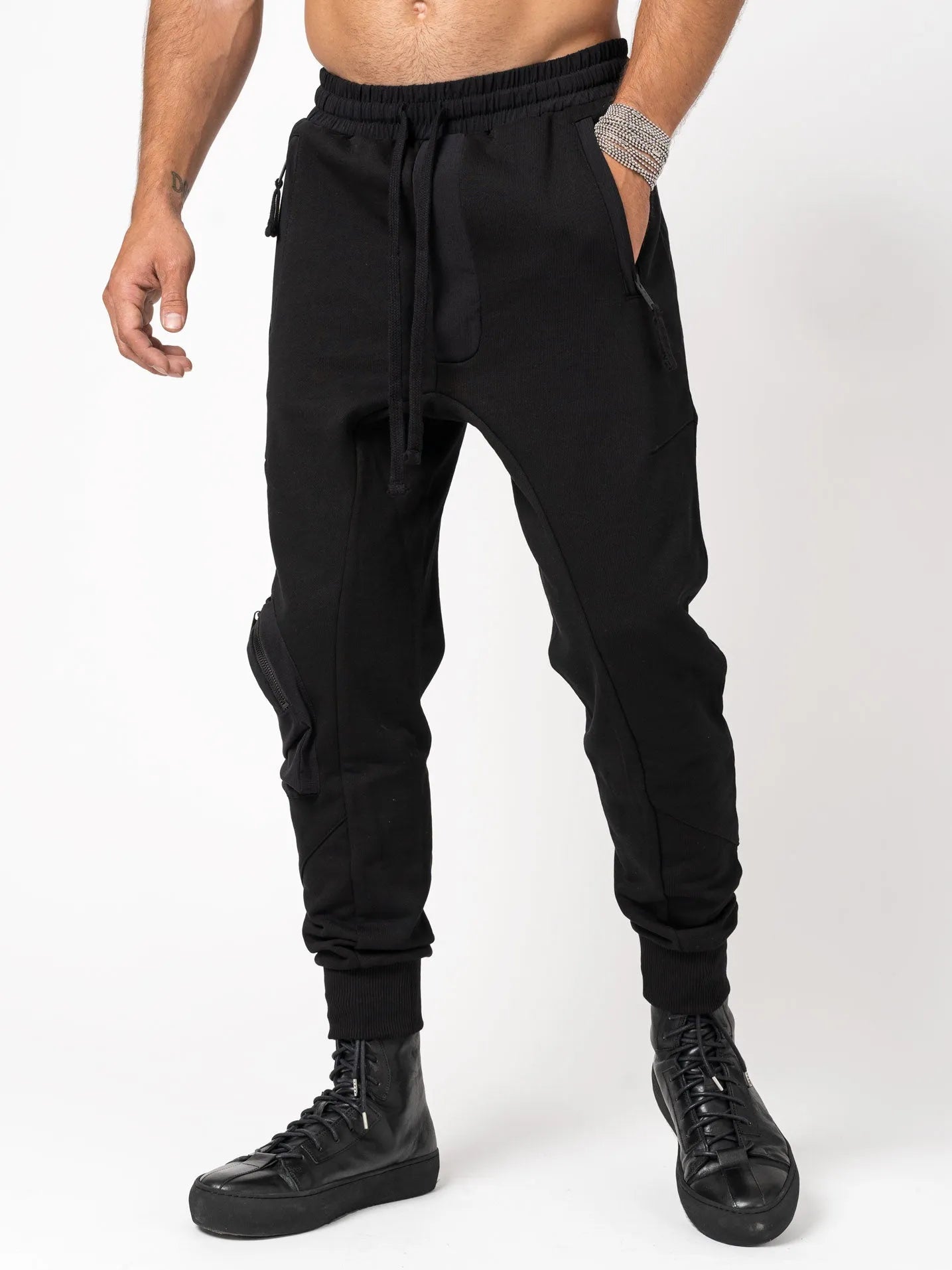 Drop crotch jersey trousers