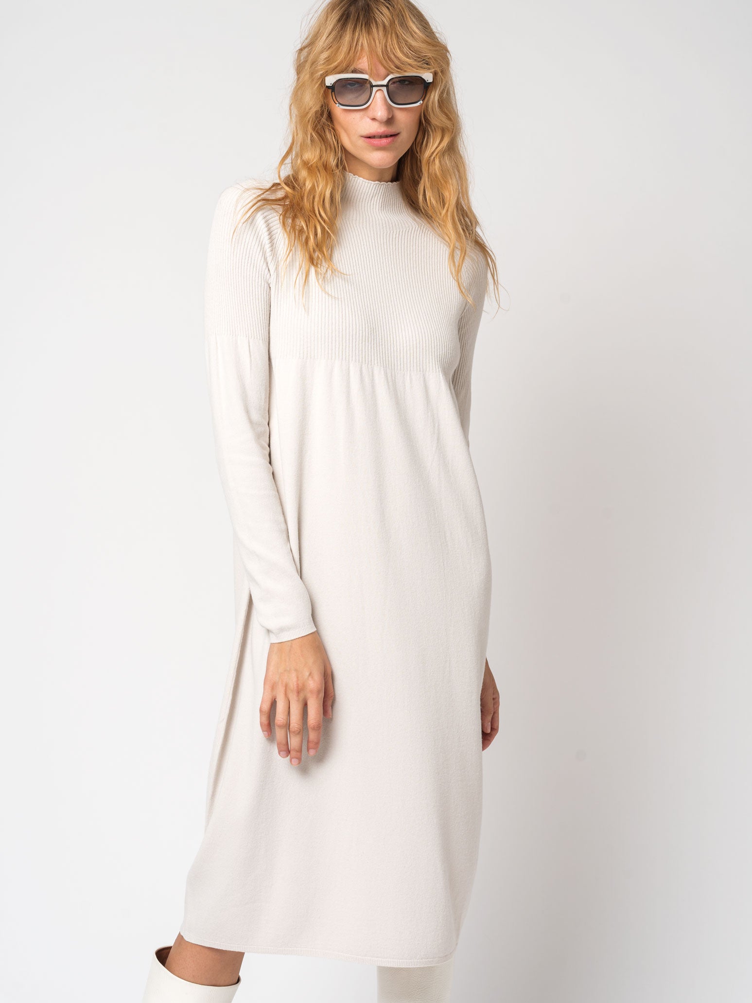 Turtleneck Dress in Viscose and Wool