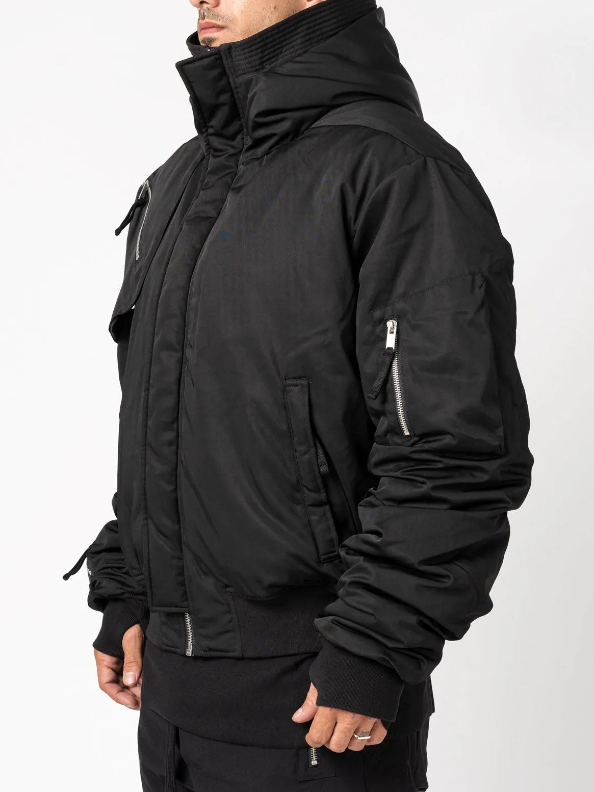 Hooded nylon bomber jacket