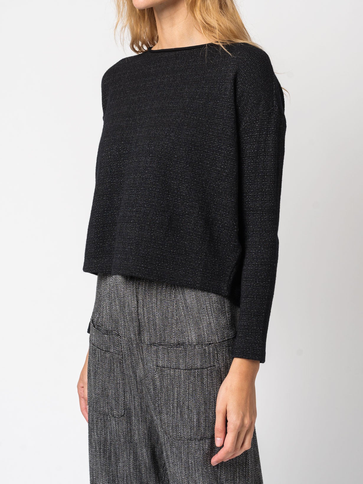 Micro-Patterned Jacquard Knit with Back Buttons