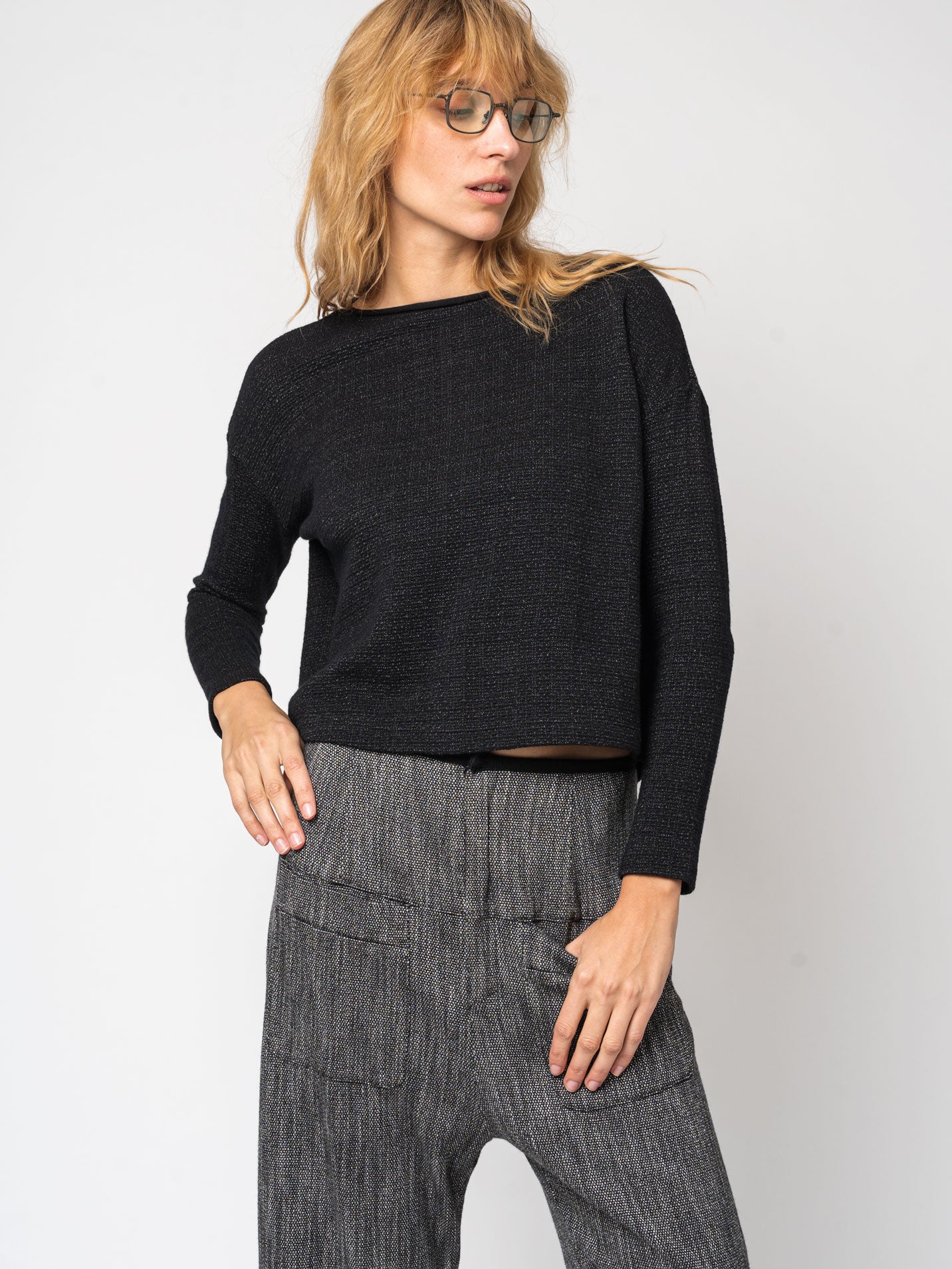 Micro-Patterned Jacquard Knit with Back Buttons