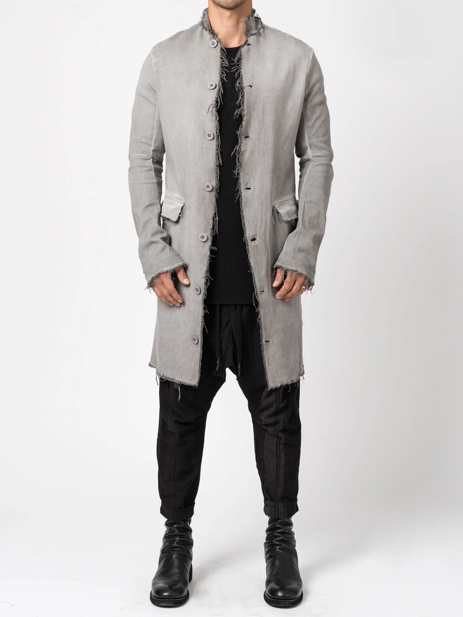 Long Frayed Edge Button-Up Jacket