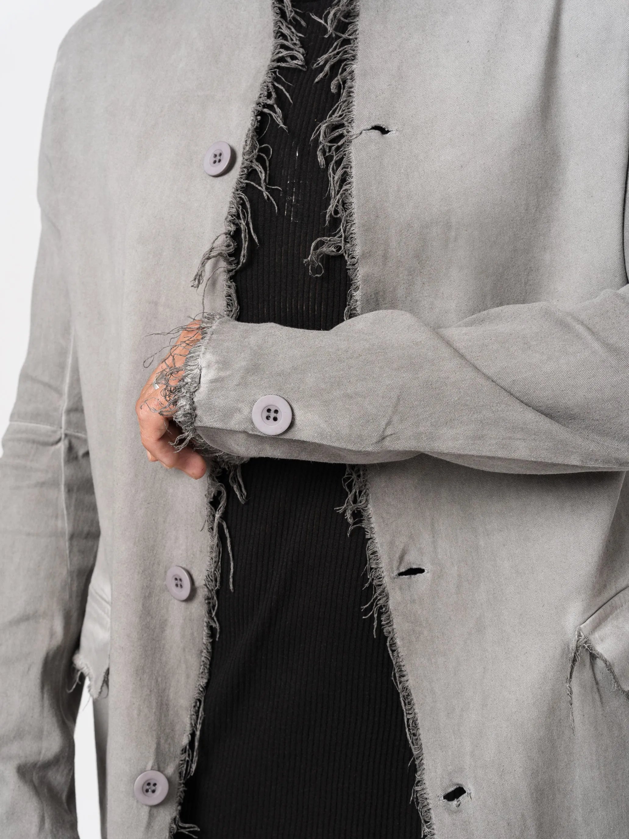 Long Frayed Edge Button-Up Jacket